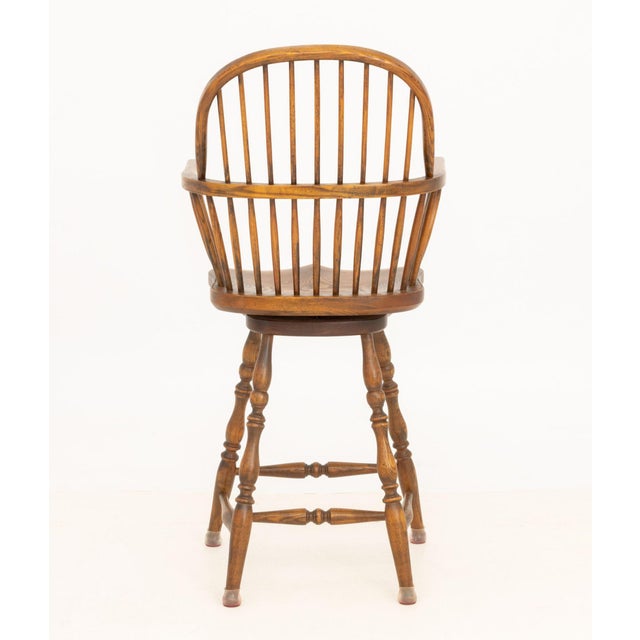 Wood Windsor Style Oak Swivel Seat Bar Stool For Sale - Image 7 of 7