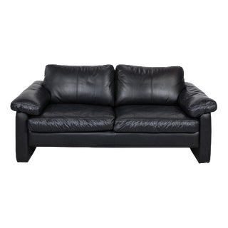 Black Leather Conseta Two-Seater Sofa from Cor For Sale