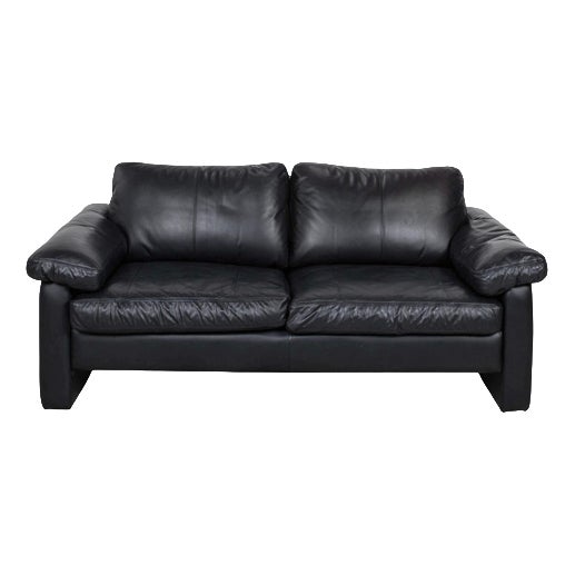 Black Leather Conseta Two-Seater Sofa from Cor For Sale