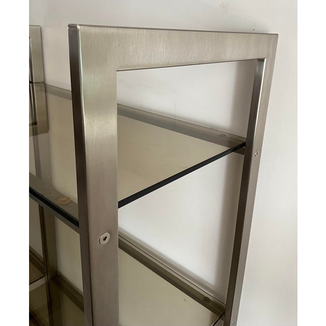 Mid-Century Modern French Anodized Metal and Smoked Glass Shelving Units from Artelano, 1970s, Set of 2 For Sale - Image 3 of 11