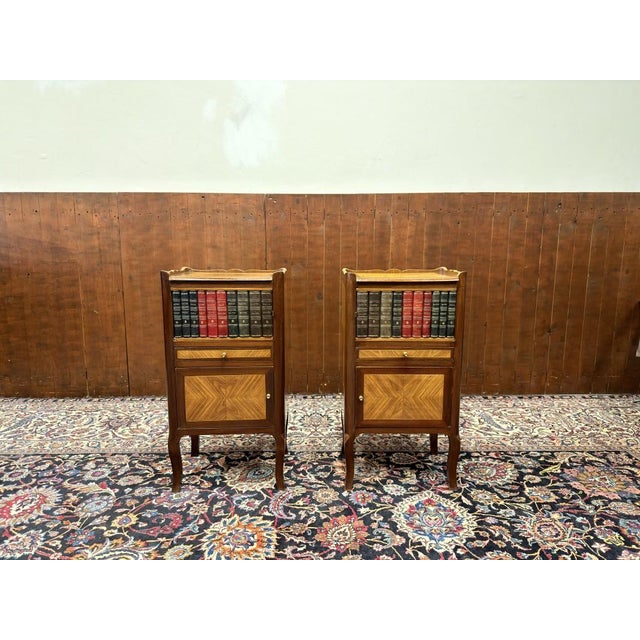 English Nightstand with Books and Marqueterie, Set of 2 For Sale - Image 15 of 15