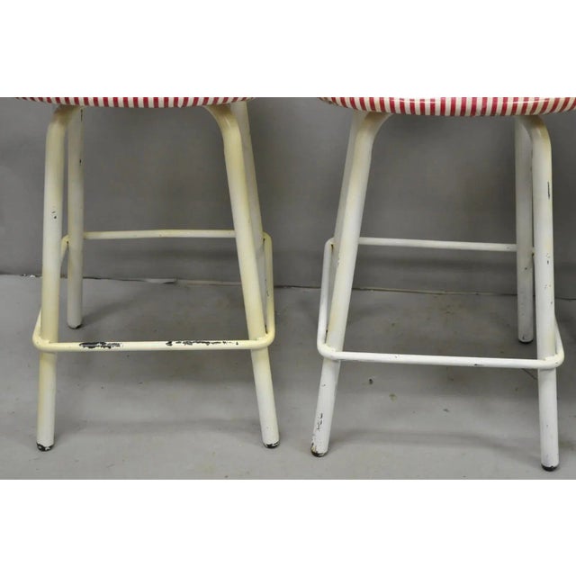 Vintage Modern Metal White Painted Swivel Amisco Counter Bar Stool - Set of 4 For Sale - Image 4 of 12
