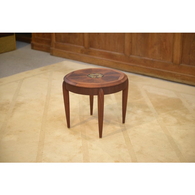 Brown Wooden and Marquetry Side Table attributed to Maurice Dufrêne, 1930s For Sale - Image 8 of 11