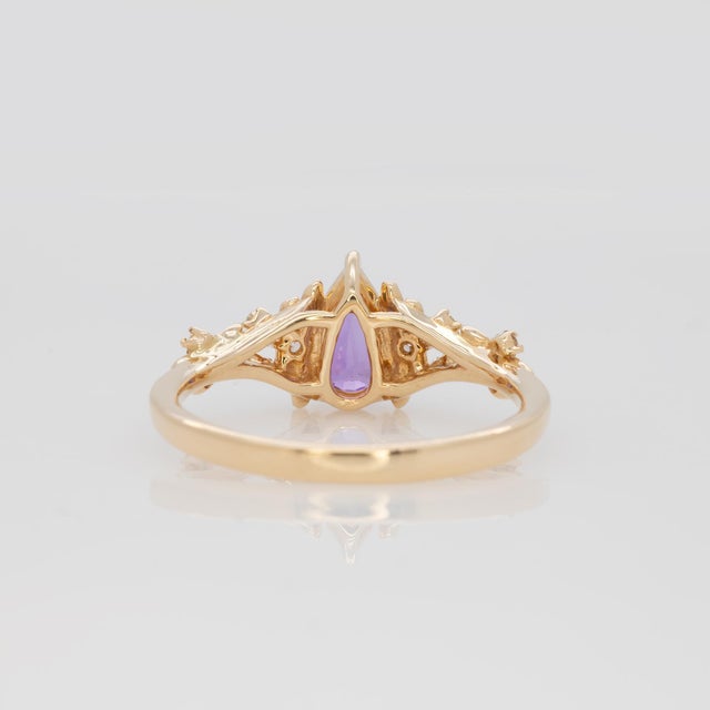 Metal Purple Sapphire Ring With Earth Mined Diamonds Accents: Solid 14k Gold, Size 6.75 For Sale - Image 7 of 8