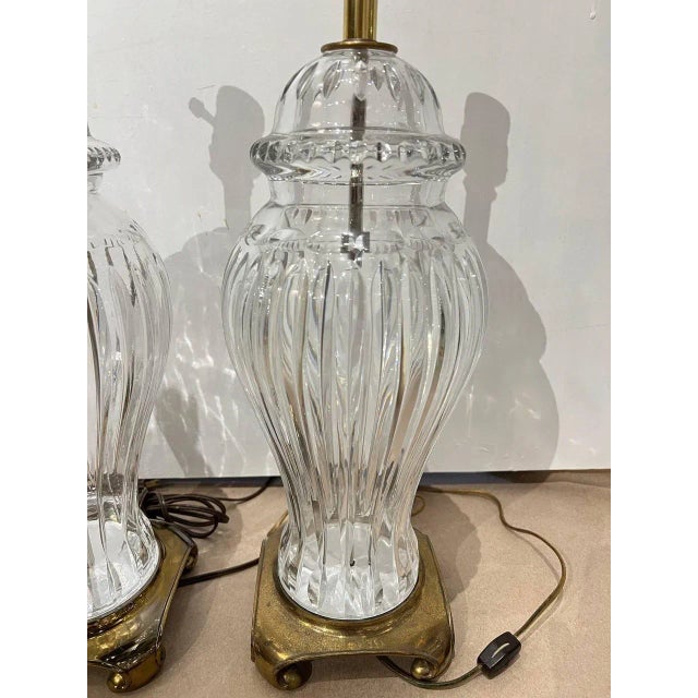 Hollywood Regency 1920's Pair of Large Cut Crystal Table Lamps For Sale - Image 3 of 6