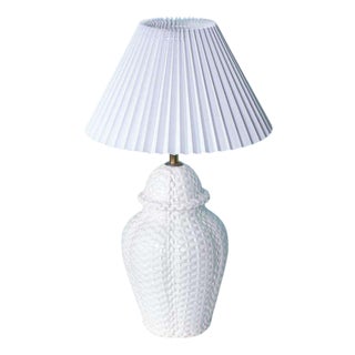 Vintage Regency Woven Ceramic Table Lamp For Sale