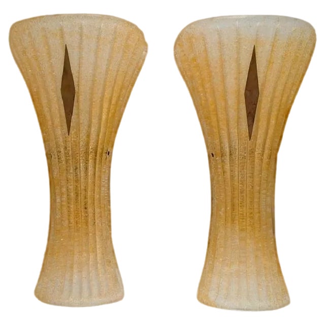 Large Wall Lamps in Fluted Art Glass from Barovier & Toso, Venice, Set of 2 For Sale