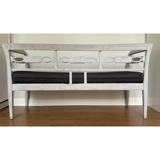 19th Century Swedish Gustavian-Style Bench With Custom Sunbrella Cushion For Sale In Washington DC - Image 6 of 10