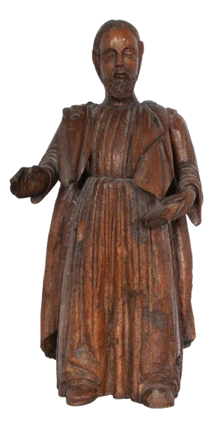 Large Antique French 17th Century Carved Walnut Saint Peter Santos Figure Statue
