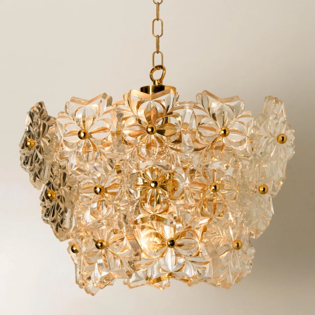 Gold Glass and Brass Floral 3-Tier Light Fixture from Hillebrand, 1970s For Sale - Image 8 of 15