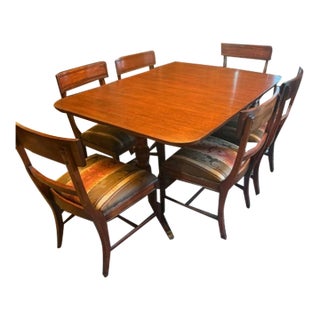 Early 1900s Drexel Durham Mahogany Dining Set - Duncan Phyfe Style - Table W/ 3 Leaves + Captains Chair + 5 Side Chairs For Sale