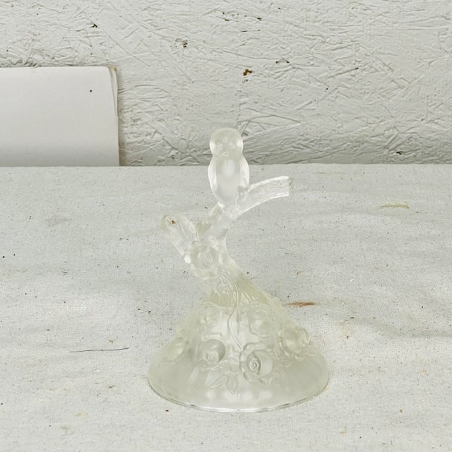 Fenton owl on branch figurine in clear. Measures 3” diameter x 4.5” high.