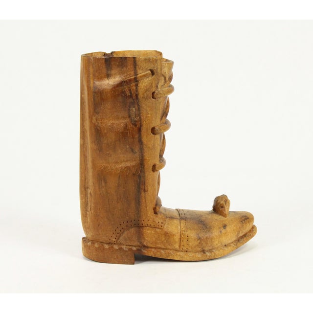 Folk Art Miniature Novelty Carved Wooden Boot, Mouse Man of London Style For Sale - Image 3 of 12