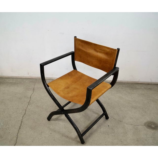 Mid-Century Modern Restoration Hardware French Leather Director’s Armchair For Sale - Image 3 of 12