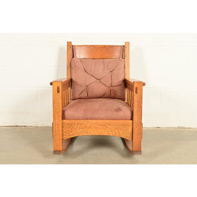 Mission Harden Furniture Antique Mission Oak Arts & Crafts Rocking Chair, Circa 1910 For Sale - Image 3 of 13