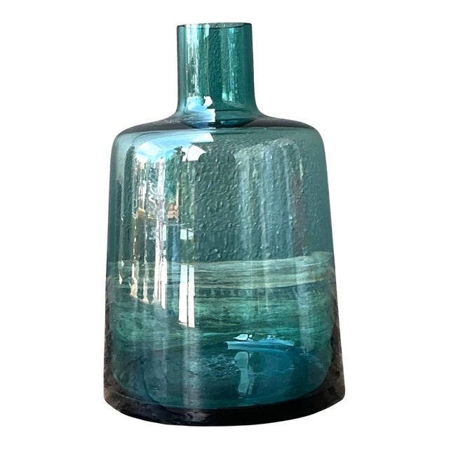 Vintage Small Teal Glass Vase For Sale