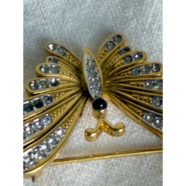Metal Vintage 1970s D’Orlan Rhinestone Butterfly Brooch Gold Plated Swarovski Crystal For Sale - Image 7 of 9
