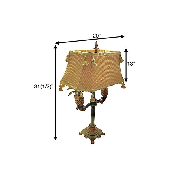 Late 20th Century Lamp Pineapple Design Large Metal Dual Bulb With Tassel Shade Vintage Decor - a Pair For Sale - Image 4 of 6