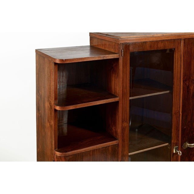 Wood Antique French Art Deco Rosewood Vitrine Display Cabinet or Bookcase, 1940s For Sale - Image 7 of 17