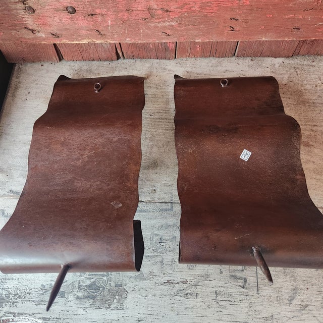 1970s Pair of Vintage Mexican Metal Wall Candle Sconces – 16"x8" Rustic Scroll Design - Rare For Sale - Image 12 of 14