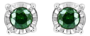 Sterling Silver Rose Cut Treated Green Diamond Solitaire Stud Earrings (0.25 cttw, Green Color, I2-I3 Clarity)