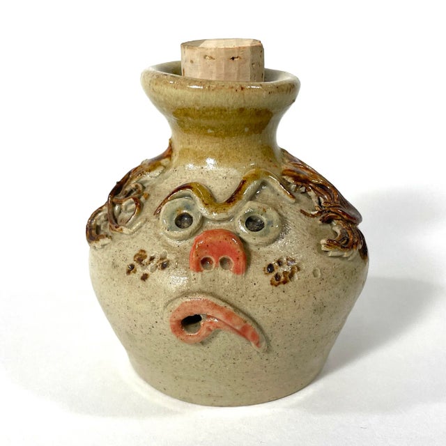 French Folk Art Open Mouth Face Jug / Salt Container For Sale - Image 13 of 13