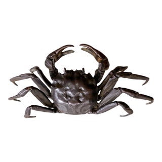 Japanese Bronze Crab Okimono Meiji Signed Yasunosuke For Sale