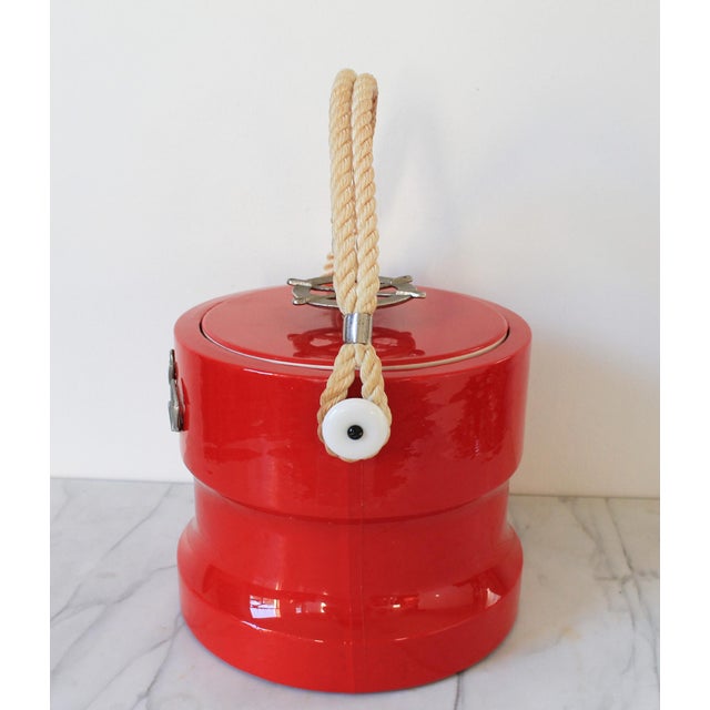 Vintage Nautical Theme Red Ice Bucket For Sale - Image 4 of 12