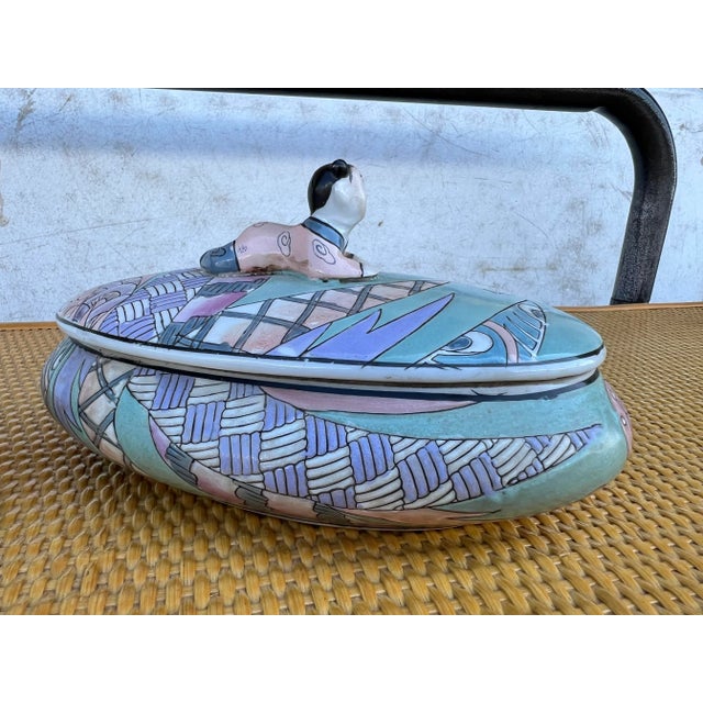 Vintage Asian Cloisino Turquoise Ceramic Boxes - Set of 2 For Sale In West Palm - Image 6 of 10