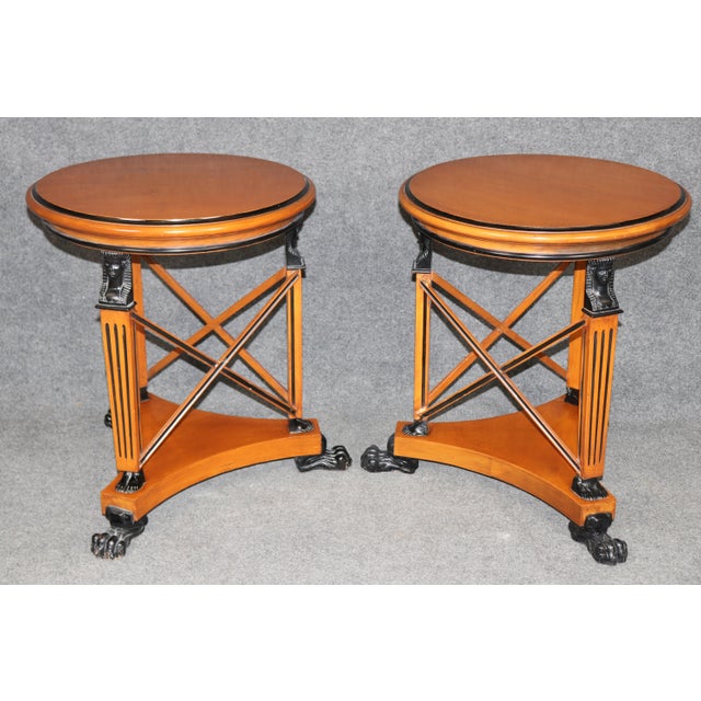 1990s Pair of Egyptian Revival French Empire Ebonized Birch Figural End Tables For Sale - Image 5 of 11