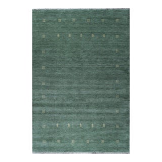 6x9 Green Lori Baft Gabbeh Style Hand-Knotted Wool Rug For Sale