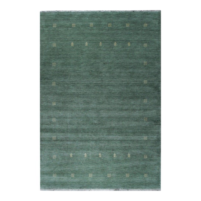 6x9 Green Lori Baft Gabbeh Style Hand-Knotted Wool Rug For Sale