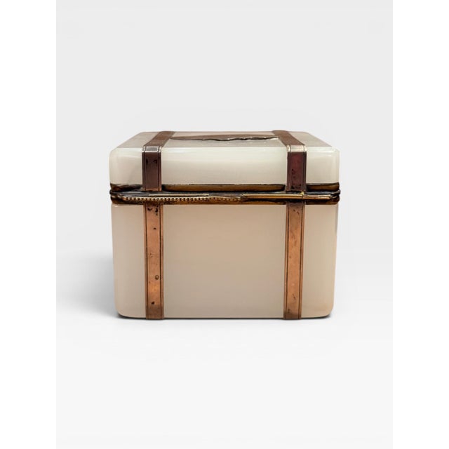 1900 - 1909 French Opaline Glass Box Mounted in Brass and Sterling Silver, Circa 1900 For Sale - Image 5 of 5