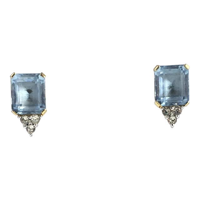 Costume Aquamarine & Crystal Gold Plated Clip Earrings For Sale