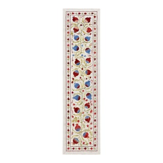 Ivory Silk Suzani Table Runner With Pomegranates For Sale