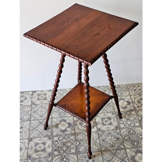 Brown 19th Century Victorian Bobbin Turned Legs Tiered Parlor / Side Table For Sale - Image 8 of 8