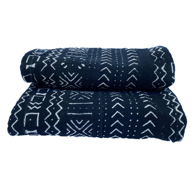 Vintage African Black and White Mud Cloth Textile Mali 68" by 38" For Sale - Image 4 of 5