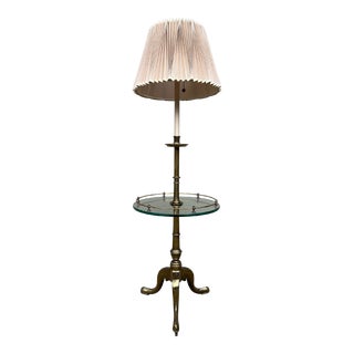 Vintage Stiffel French Provincial Solid Brass Floor Lamp With Glass Table and Gallery For Sale