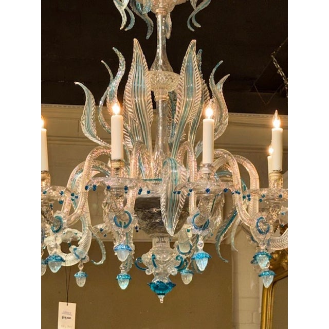 Traditional Antique Italian Venetian Chandelier With Blue Accents For Sale - Image 3 of 5