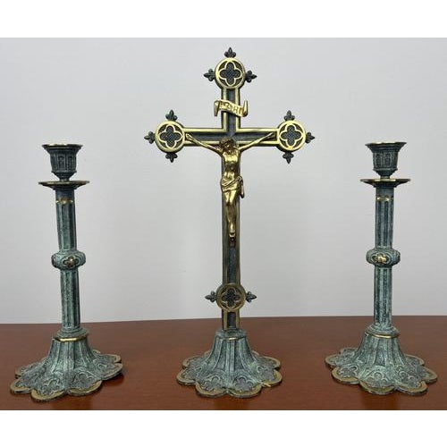 Vintage Style Ornate Religious Cross with Candleholders, Set of 3 For Sale - Image 15 of 15