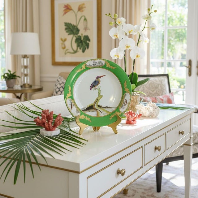 Chelsea House Inc Chelsea House Bird Decorative Plate-Green Gold-Chinoiserie Wall Decor-Porcelain For Sale - Image 4 of 11