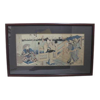 Utagawa Toyokuni Kunisada Japanese Kabuki Actors Woodblock Triptych Framed For Sale
