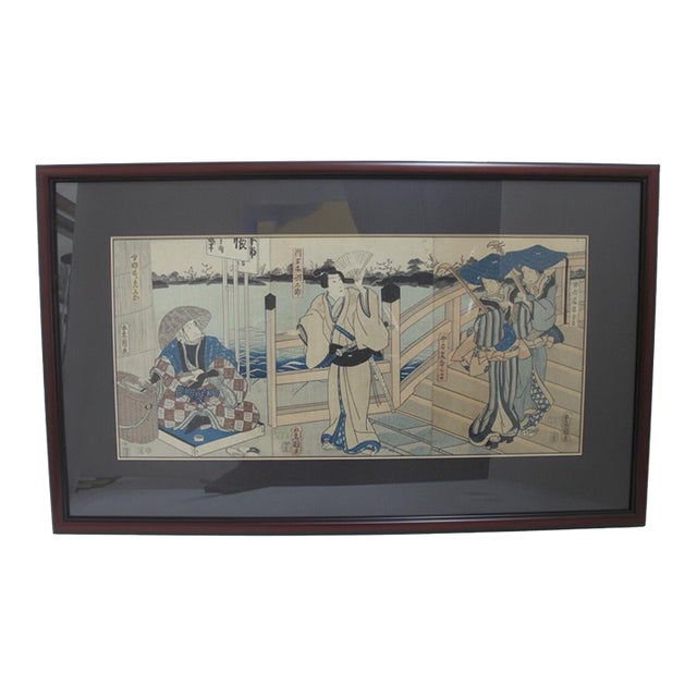 Utagawa Toyokuni Kunisada Japanese Kabuki Actors Woodblock Triptych Framed For Sale