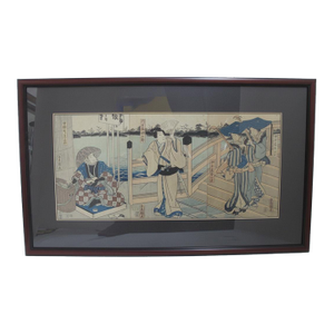 Utagawa Toyokuni Kunisada Japanese Kabuki Actors Woodblock Triptych Framed