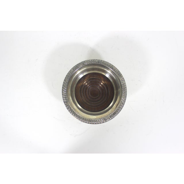 Vintage Silver Plated Wine Coaster With Wood Base Bottle Holder, Shelf Decor, Entertaining Style, Patina England For Sale - Image 4 of 9