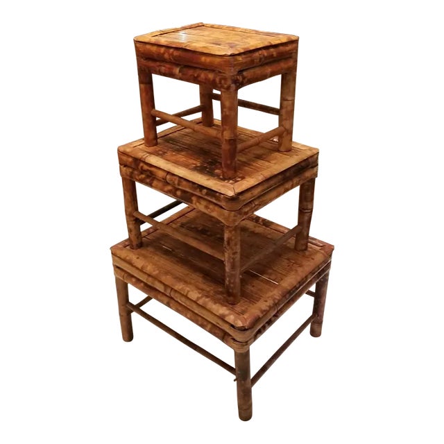 Vintage Nesting Bamboo Stands- Set of 3 For Sale