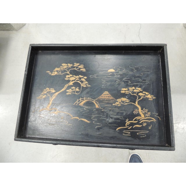 Vintage Black Lacquered Top Chinoiserie Style Tray Table For Sale - Image 9 of 14