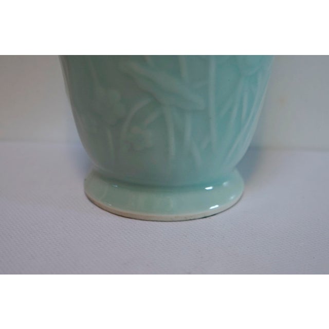 Late 20th Century Celadon Green Baluster Vase With Flowers and Foliage Design For Sale - Image 4 of 10
