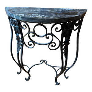 Antique Early 20th Century French Demilune Black Marble Console
