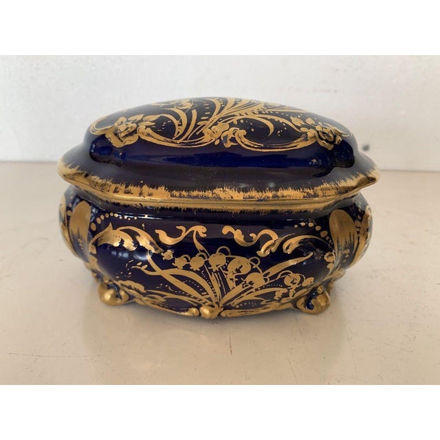Blue Porcelain Box with Gilt Highlights, 1900s For Sale - Image 11 of 11